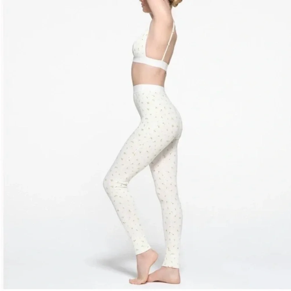 Skims Leggings Cream Marigold Floral Ribbed Knit Cotton Limited Edition Medium - Picture 2 of 6
